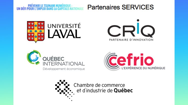 FORCE4_0's tweet photo. La Coalition FORCE 4.0 tiens à remercier @universitelaval, le #CRIQ, @cefrio, @quebecintl et @cciquebec, partenaires SERVICES du symposium «Prévenir le #TsunamiNumerique: un défi pour l'emploi dans la Capitale-Nationale». https://t.co/QgNJds4Au6
