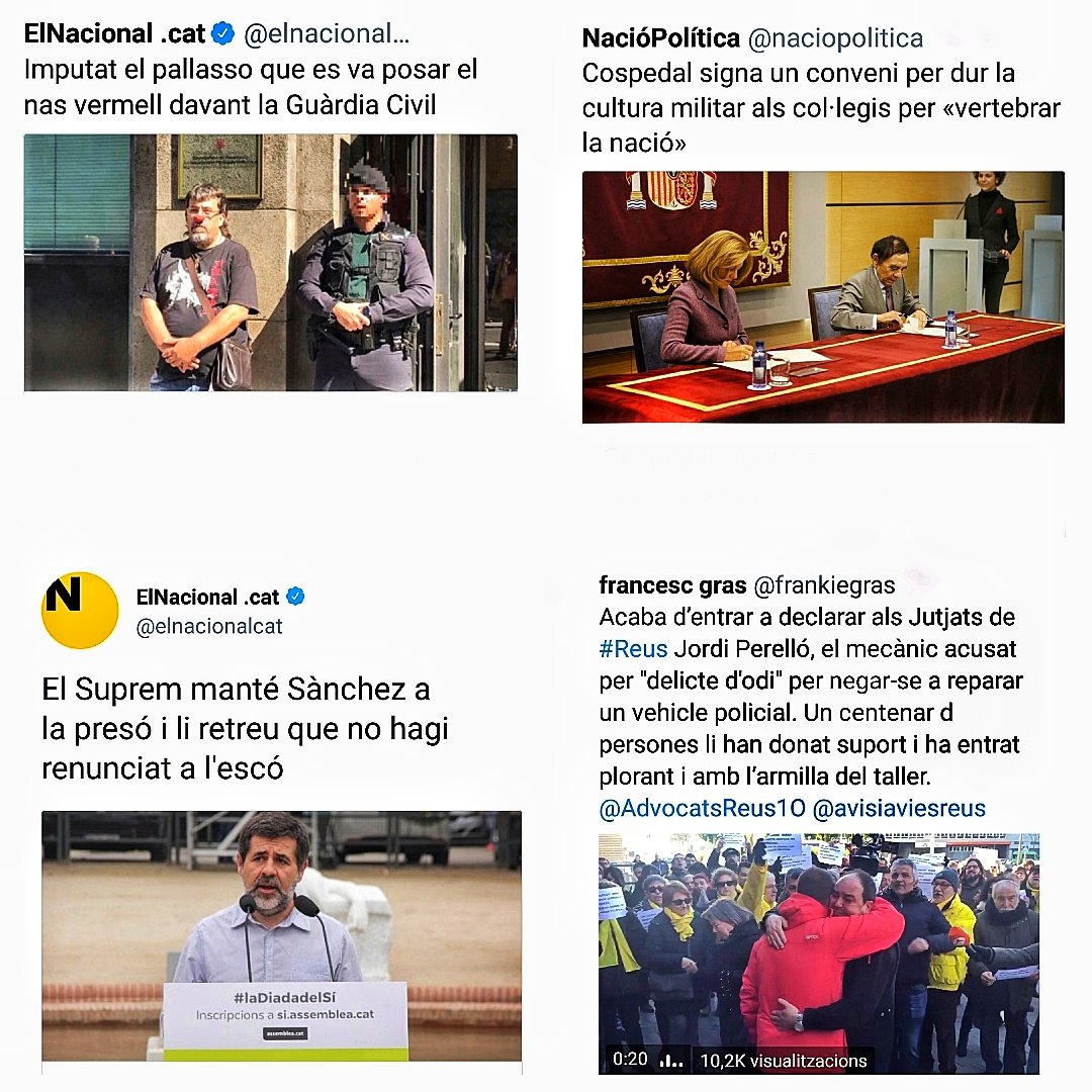 KRLS's tweet photo. Professors, activistes, pallassos, mecànics... els tribunals de Torquemada saturats i l'Estat militaritzant les escoles i la democràcia, mentre els seus jutges, ministres i policies plens d'odi acusen pacifistes de delictes d'odi. 

Heu perdut Catalunya i destrossareu Espanya. https://t.co/YMyRcsRIUx
