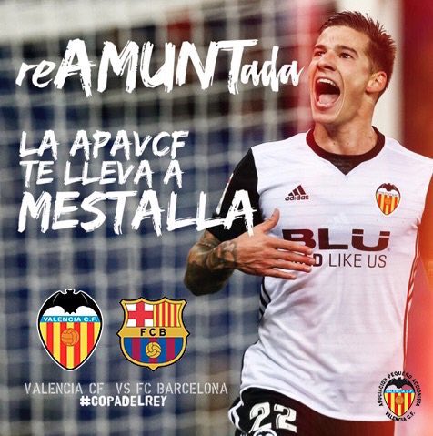 apavcf's tweet photo. A PER LA #reAMUNTada!!  ¡La #APAVCF te lleva a Mestalla! 

¡Sorteamos 4 entradas 🎟 para el partido de #CopadelRey entre #ValenciaBarça que se disputará este próximo jueves a las 21:30 en #Mestalla! 

Para participar: 
👉 Haz RT
👉 Sigue a la cuenta de la @apavcf

¡Mucha suerte! https://t.co/YkuoTkPgfV