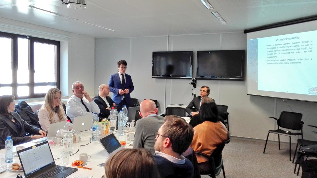 Ecommerce_EU's tweet photo. .@AlanRhode, presenting during our #eregulation Working Committee, provides members with an update on the #VAT marketplace liability and the extension of #MOSS. #ecommerce #EUVAT #crossbordersales https://t.co/x3x6bLcu2Y