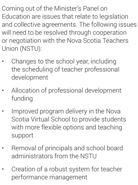 In its education "action plan" the McNeil government made a written promise to not divide principals and administrators from their union without "negotiation and cooperation." They have now broken this promise to teachers, parents, and students. #nspoli #dividedistract