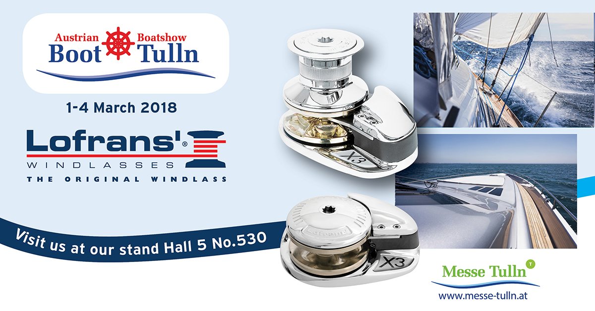 lofranswindlass's tweet photo. 🌀We feel excited for exhibiting at the Austrian Boat Show - BOOT TULLN | Mar.1 - Mar. 4 , 2018

Our team will be there to provide necessary information regarding your needs at Stand Hall 5 No.530.

Looking forward to seeing you in Austria.

See more: https://t.co/RHF0wzGuK5 https://t.co/cOtdy5DF5J