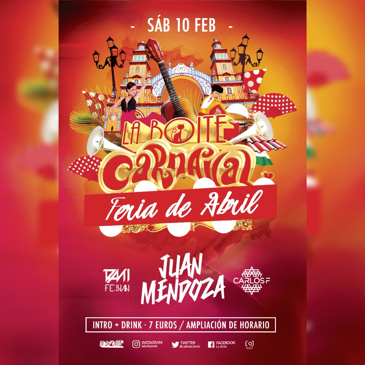 🚨🚨 SÁBADO 10 FEBRERO🚨🚨
😱😱Llega a La Boite la noche mas colorida del año, una noche de disfraces, máscaras y mucha FIESTA! Que mejor manera de celebrarlo que traer EL CARNAVAL CON MAS ARTE 😱😱
🚨 INTRO + DRINK 7 TAQUILLA 🚨
🍸RESERVADOS +SHISHAS DISPONIBLES🍸