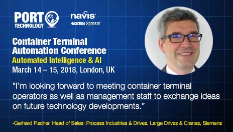 PortTechnology's tweet photo. @Siemens' Head of Sales: Process Industries & Drives, Large Drives & Cranes, Gerhard Fischer speaks about what he is excited for at the #ContainerTerminalAutomationConference
Find out more here: https://t.co/9Ml8wN11qZ
#PTIEvent2018 #PortTechnology #AI #Automation #Technology https://t.co/zHt93LjveJ
