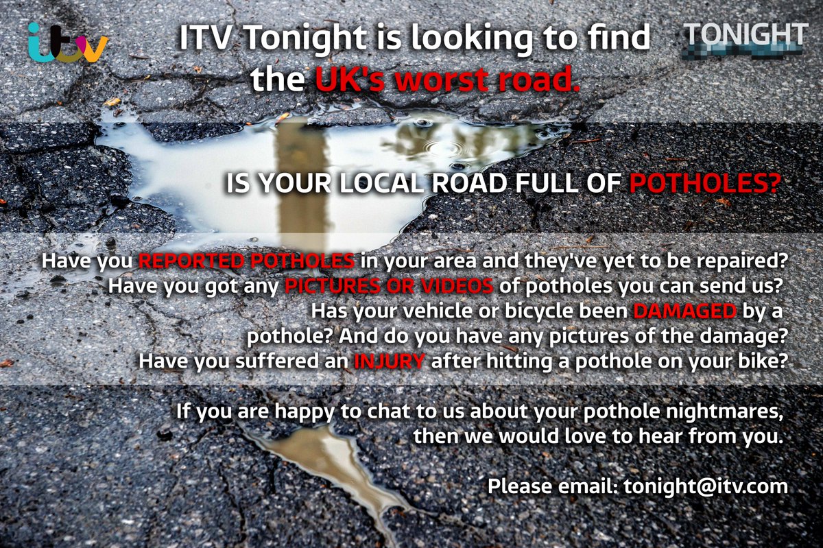 I am working on a programme about the state of our roads. Do get in touch if you would like to be part of it or have any comments you think we should reflect. Please pass this on to anyone you think would like their voice heard  <a href="/cyclist/">Cyclist magazine</a> <a href="/CBTransport/">Campaign for Better Transport</a> <a href="/RoSPA/">RoSPA</a> <a href="/RPcyclists/">RegentsParkCyclists</a>