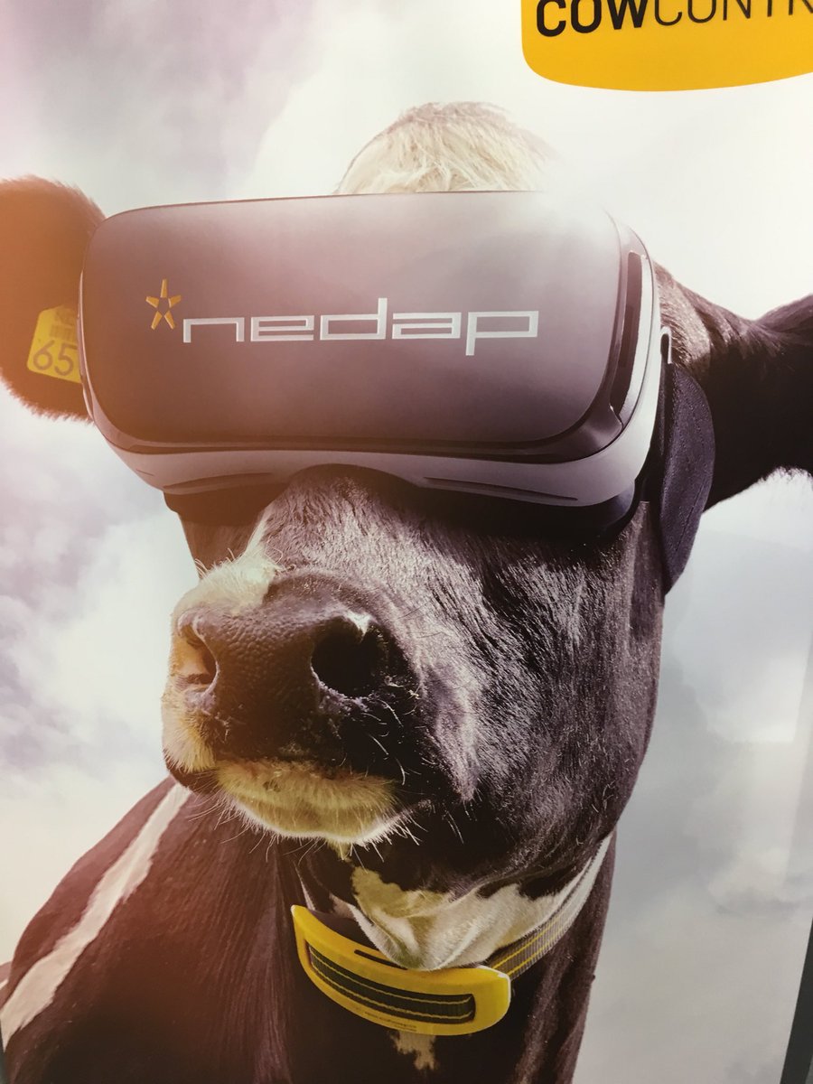 TheFarmingForum's tweet photo. This is a new one on us, VR for Cows from #nedap or it might be #cowcontrol either way they wouldn’t let me try it. Stand I41 at #dairytech https://t.co/1ZxTh5oeFI