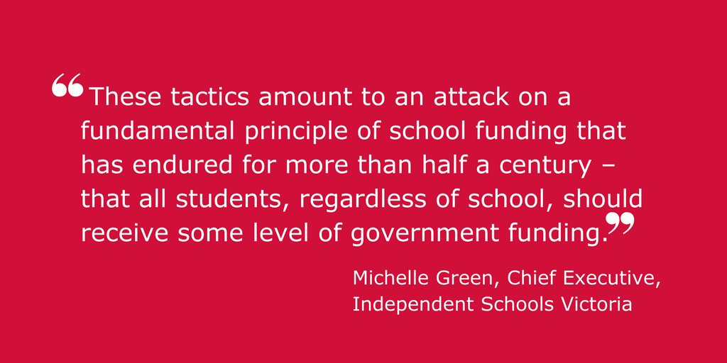 IndSchoolsVic's tweet photo. A divisive campaign by some elements of the Catholic education system is an attack on the principle of government funding to all non-government  schools.  – @green_indep. https://t.co/8OmKHA3gPr #mediarelease #Gonski2 https://t.co/GKeWRVuIzU