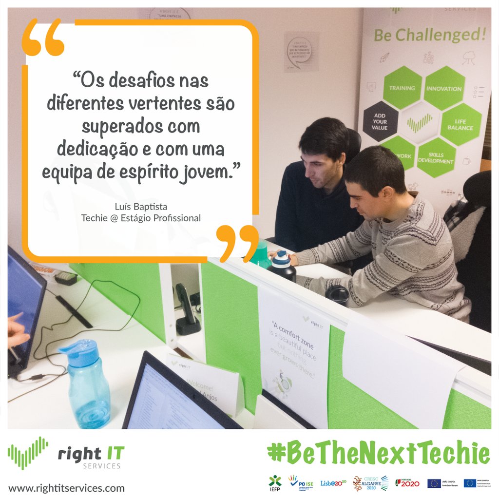 rightit_PT's tweet photo. Quem é o nosso #Techie Luís e porque escolheu a #RightITservices e o nosso #EstágioProfissional em @salesforce ®? https://t.co/wD6KxcrB0f
#BeTheNextTechie, envia-nos a tua candidatura para be.challenged@rightitservices.com com o assunto “Techie [O Teu Nome]”. https://t.co/Oi4OKD0nce