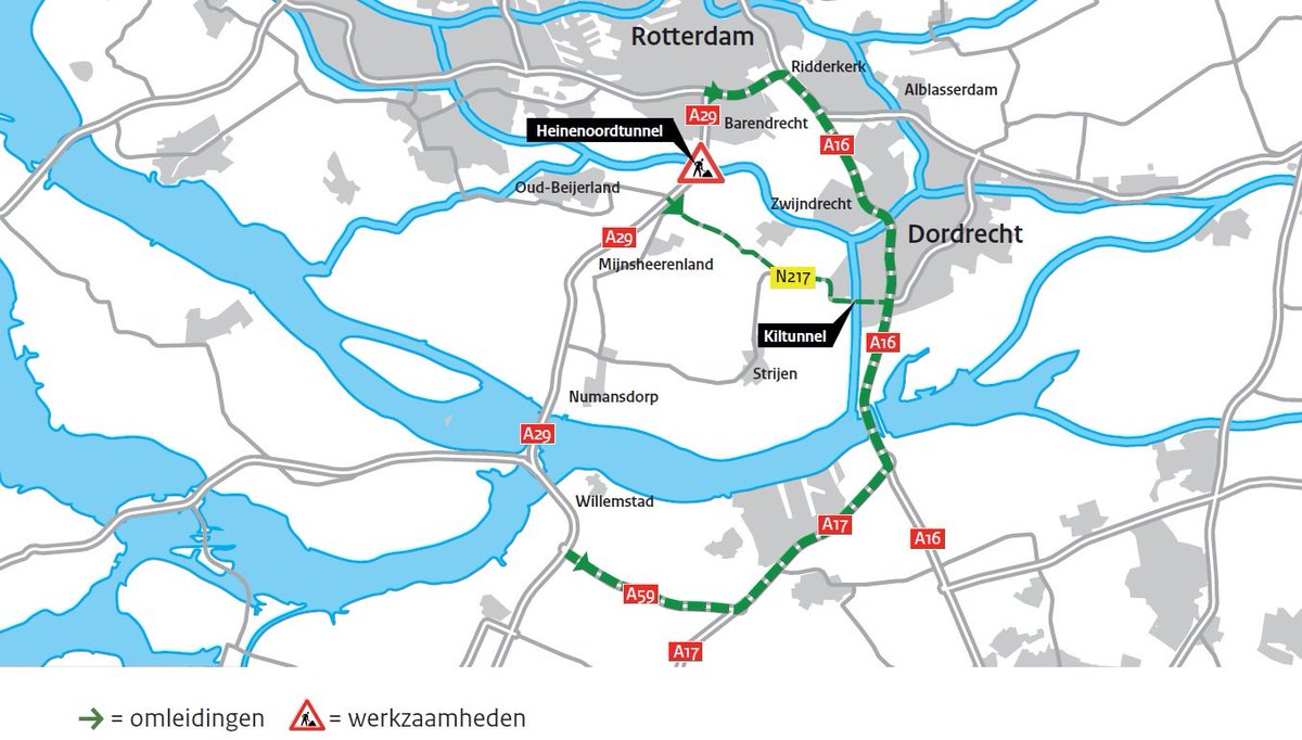 We werken in het weekend van 9 tot 12 februari ’s nachts aan de #Heinenoordtunnel om een groot aantal nieuwe #installaties te testen. Beide richtingen zijn afgesloten bit.ly/2nK4H2S