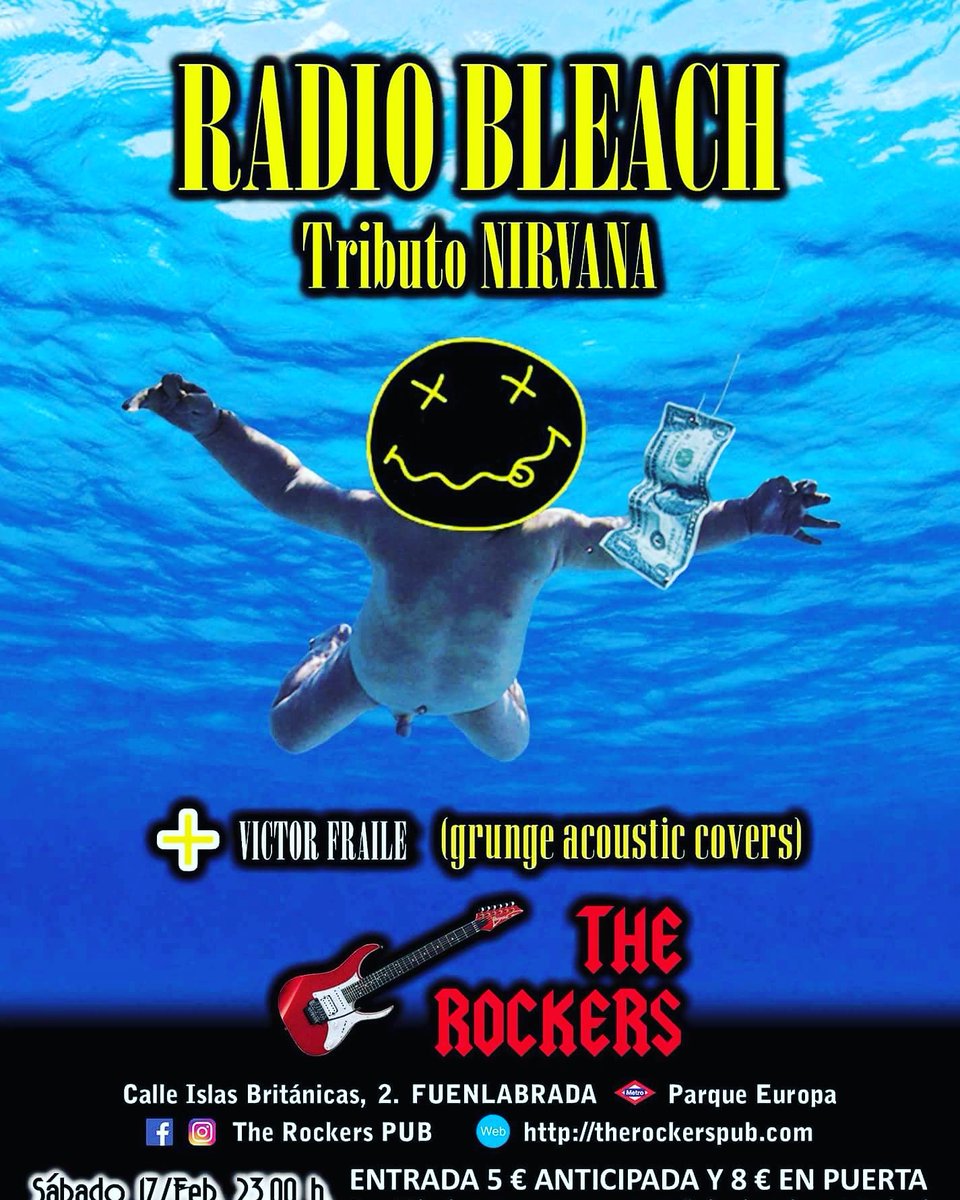 Radio_Bleach's tweet photo. Sáb 17F #TheRockersPub #Fuenlabrada
#Nirvana #KurtCobain #RadioBleach https://t.co/WBOItSKvdF