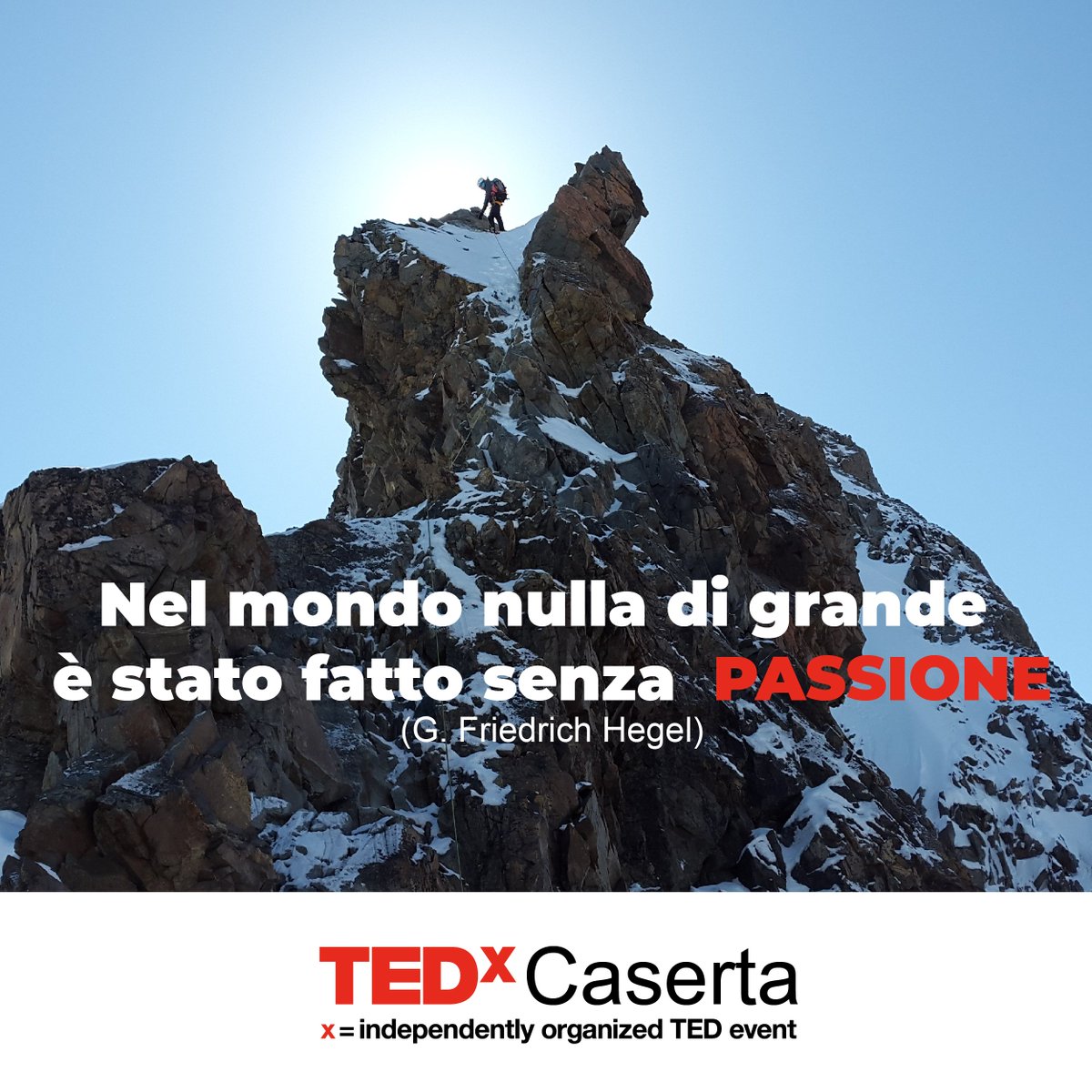 ► TEDxCaserta - PassiON > is ⁉
⛏ Resisti alle intemperie, guarda all'obiettivo. Continuiamo a scalare questa montagna per scoprire il prossimo TEDx.  
23 Febbraio, 2018. Reggia di Caserta

⬇ Candidati ora per far parte del pubblico! ⬇ 
tedxcaserta.typeform.com/to/DOHjfT