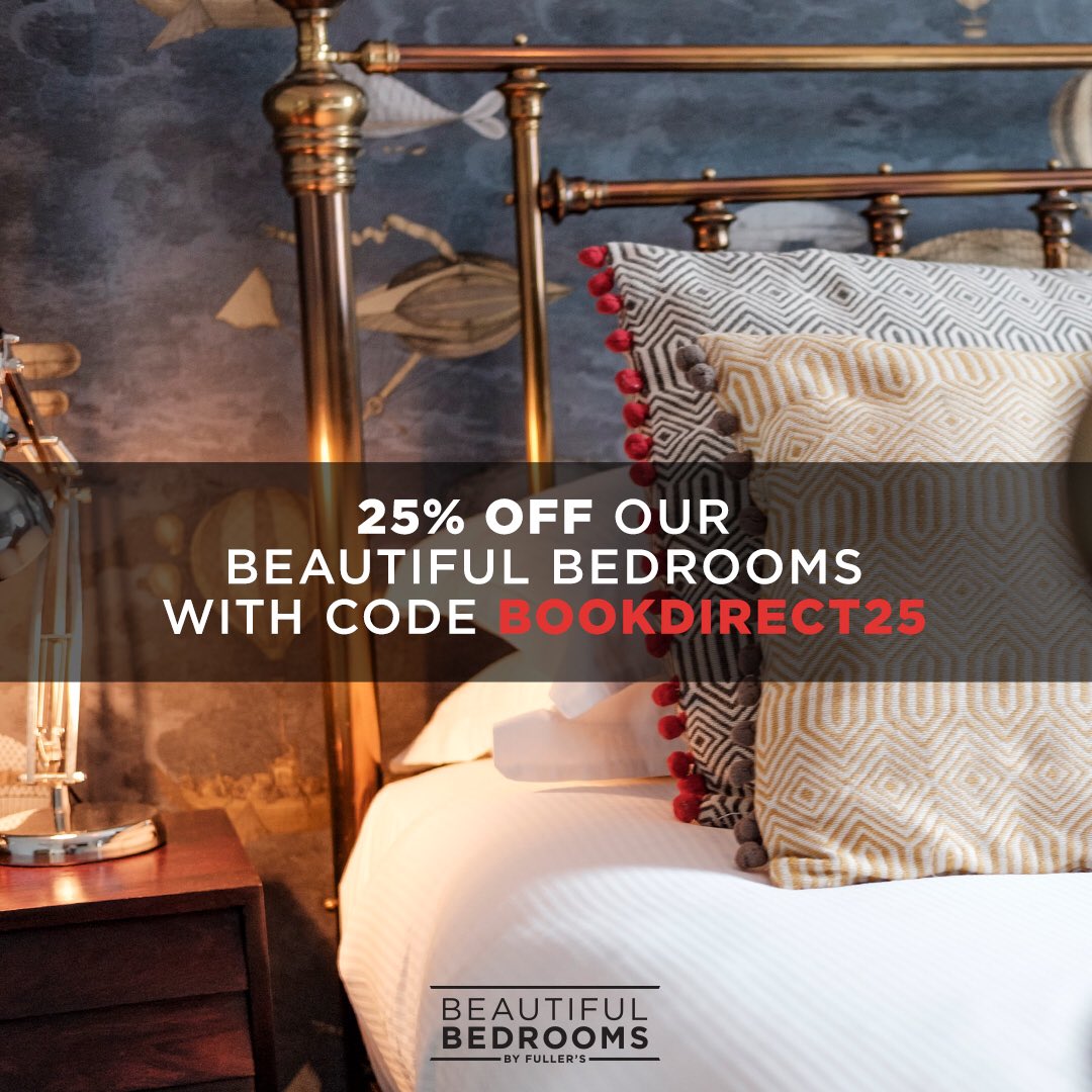 🚨BOOKDIRECT25🚨
25% off our flexible rates on all bookings between 7th Feb &amp; 14th Feb using our code above #beautifulbedroomsbyfullers #bookdirect #fullers #getaway #weekender