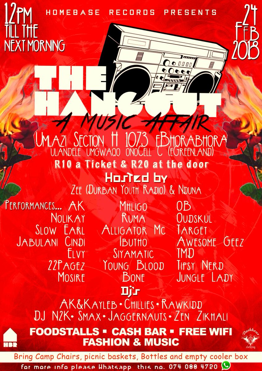 #TheHangOut #AMusicAffair #Umlazi #24FEB2018 #HBR #IXXI #Darkhour #WhatIsAGenre cc <a href="/jayb031/">Jabulani Cindi</a> @NDUNA_X <a href="/SlowEarL/">ASHTRAY</a> <a href="/andiledujay/">🍦Gentle Monster 🍦</a> @N2kDj <a href="/elvydafuture/">#thedbnexpirience</a> @EffectedsoulSA <a href="/morganmafu/">Morgan Mafu</a> @ThatTipsyNERD <a href="/nkosieGmkhize/">uKapteni</a> @Man_G_SA <a href="/movehiphop_SA/">movehiphop_sa</a> <a href="/radio_steez/">Radio Steez</a> <a href="/HCLegendary/">HCL</a>