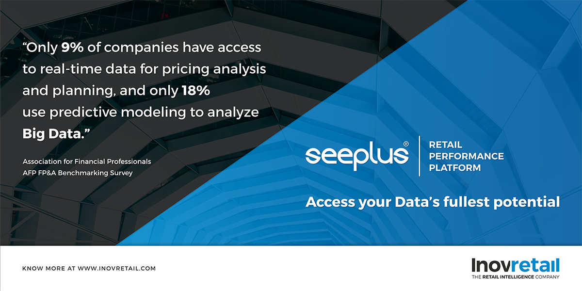 InovRetail's tweet photo. “Only 9% of companies have access to real-time #data for pricing analysis and planning, and only 18% use predictive modeling to analyze #BigData.” Access your data’s fullest potential with #Seeplus. https://t.co/5cI1DpwFGb https://t.co/MRM1NAviPE