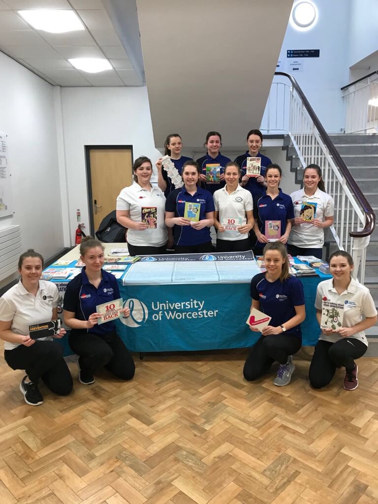PhysioCAtkins's tweet photo. We are now set up at Worcester university and in Worcester town! Come and pay is a visit to learn more about Physiotherapy! @thecspstudents @WestMidlandsCSP @worcester_uni #WORCPHYSIO #Physiostudents https://t.co/RmcrnZ8k1i