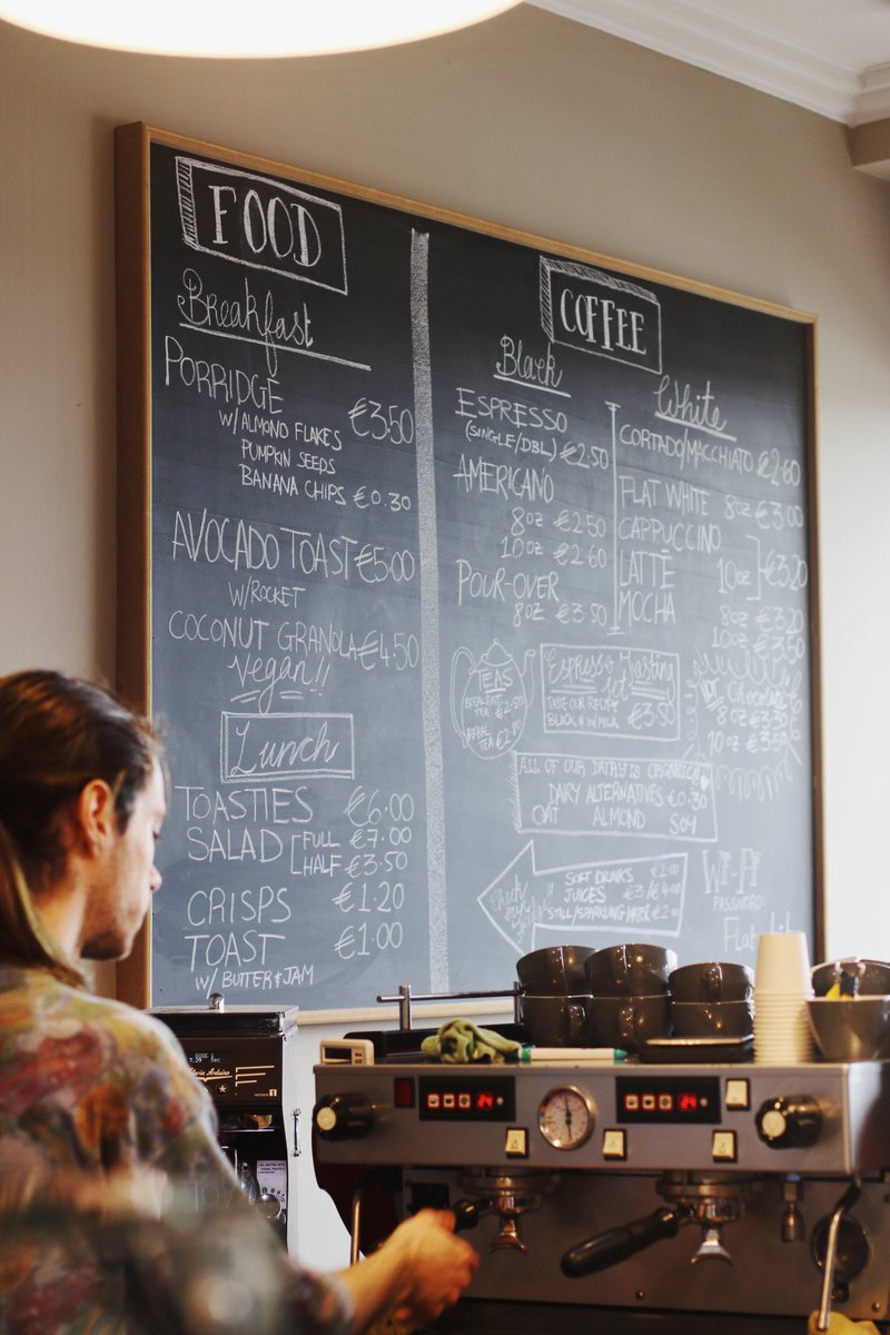 Behold! Our recently updated chalkboard detailing the amazing coffees we offer, and more importantly - food 😋 #breakfasttime #clontarf #dublincafe
