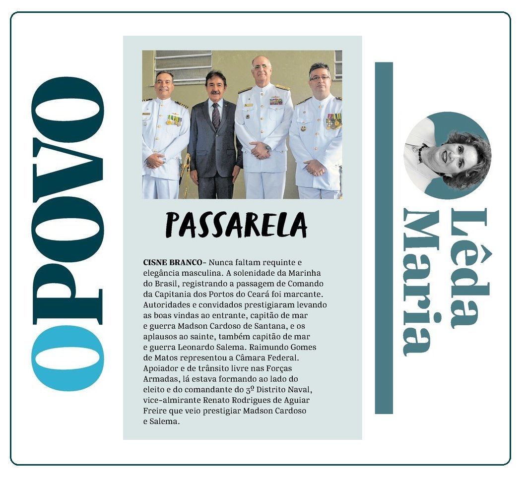 No jornal O Povo (Fortaleza-CE) desta quarta, 7/2, registro da Troca de Comando da Capitania dos Portos do Ceará:
bit.ly/2GRJ35r