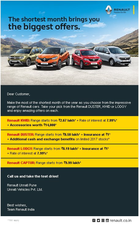 renaultpune's tweet photo. The shortest month brings the biggest offers https://t.co/p6gomxhzUt https://t.co/SmSfcLcwVR