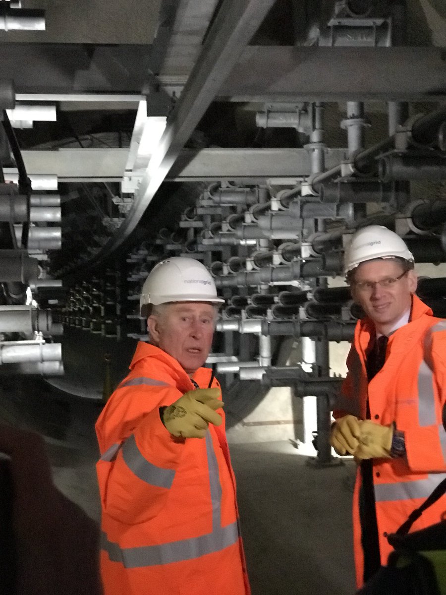 RE_DailyMail's tweet photo. Prince Charles 100 feet under the ground inside London’s new electricity superhighway (and he couldn’t believe I did the 16 flights  of steps up and down in heels!) @nationalgriduk https://t.co/Wj7WUd75Nm
