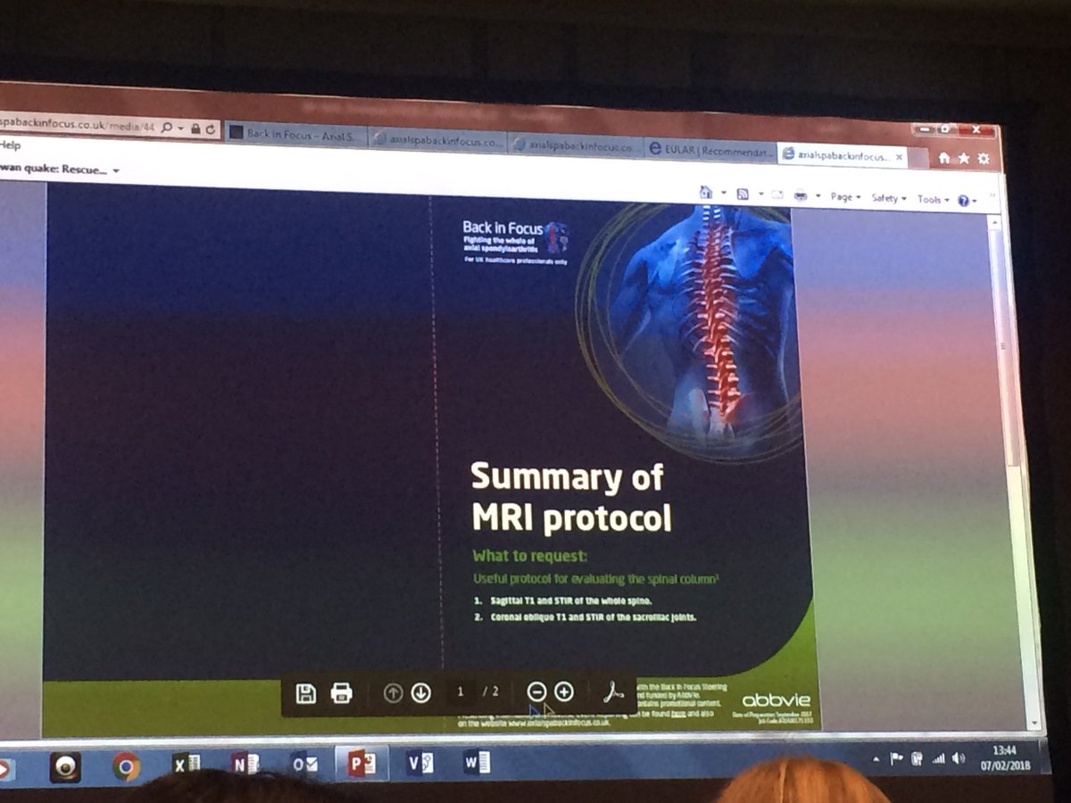ChrisMartey's tweet photo. Dr Alex Bennett of @HeadleyCourt_CO explains how #BackInFocus (https://t.co/yRo404lnw0) supports in clinical practice
- Copious downloadable info
- New joint-gut guide with links around gastroenterology
- Quick links to guidelines (NICE; BSR; ASAS-EULAR...) https://t.co/m74PEY1qys