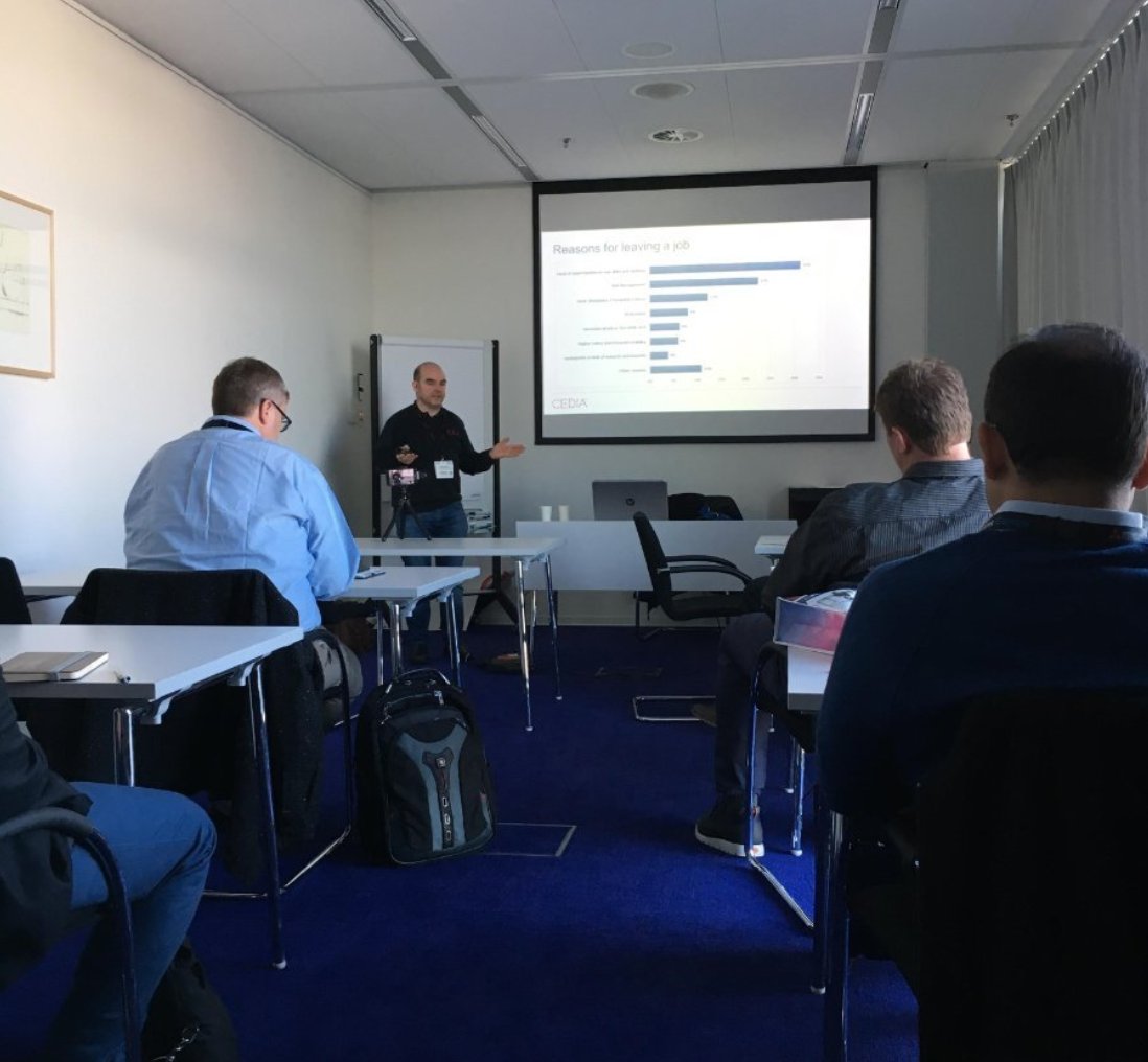 ForcesRecruits's tweet photo. Here's @MD_FRS in full swing delivering today's 'Building the Perfect Team - Employing and Retaining the Best People' course at #ISE2018 #CEDIA #professionaldevelopment #Business #avtweeps #recruitment https://t.co/BA1SIPUaQP