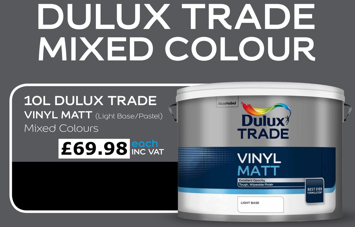 DecoratorsMate's tweet photo. #WednesdayWisdom #instore #FebDeals ππ
@duluxuk Trade Vinyl Matt 10L
(light/pastel) Mixed Colours
Only Β£69.98! each inc vat https://t.co/E5JvKw1IF5