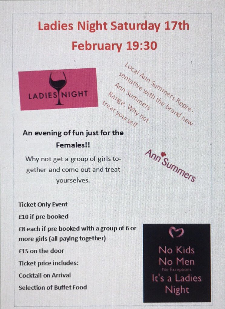 Ladies Night!!! Saturday 17th February!!