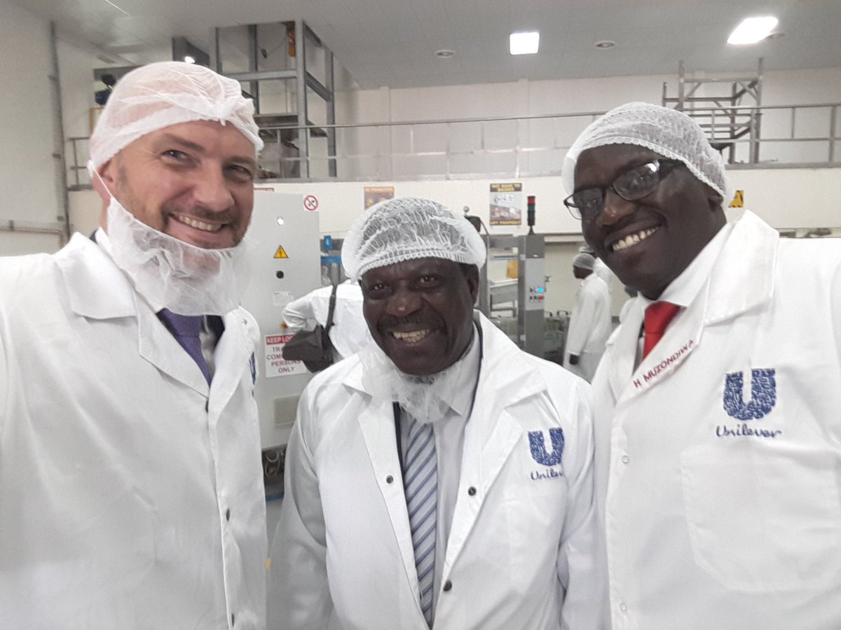 UKSimonT's tweet photo. Smiles all round at the opening of Unilever's new state-of-the-art Royco production line in #Harare this morning. (With Min. @MikeBimha, RBZ Dep Gvnr Mlambo, the NL ambassador and the @Unilever senior team.) @UKinZimbabwe https://t.co/nqzUtrNgCN
