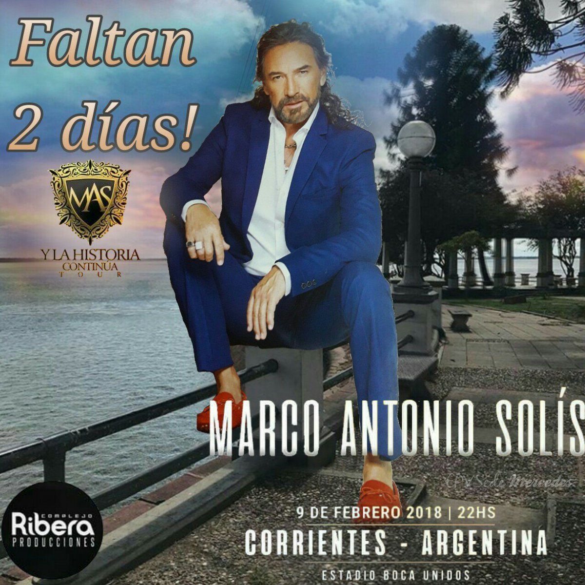 Sólo faltan 2 días para el gran show de <a href="/MarcoASolis/">Marco Antonio Solís</a> en Corrientes esté viernes 9 de febrero en el estadio <a href="/BocaUnidosCtes/">Boca Unidos Ctes</a> es otro impacto de @RiberaProduc y <a href="/FedericoCheme/">Federico Cheme</a>