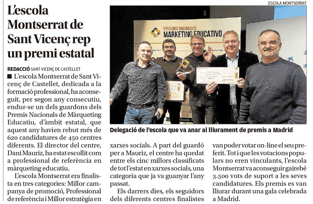 Montserrat_FP's tweet photo. Ja us ho hem explicat, però és que ens fa tanta il·lusió que no podem estar-nos de compartir alguna de les informacions que han aparegut als mitjans 😃 via @diariRegio7 #PremiosME #somEscolaMontserrat https://t.co/sNneR8Llrp