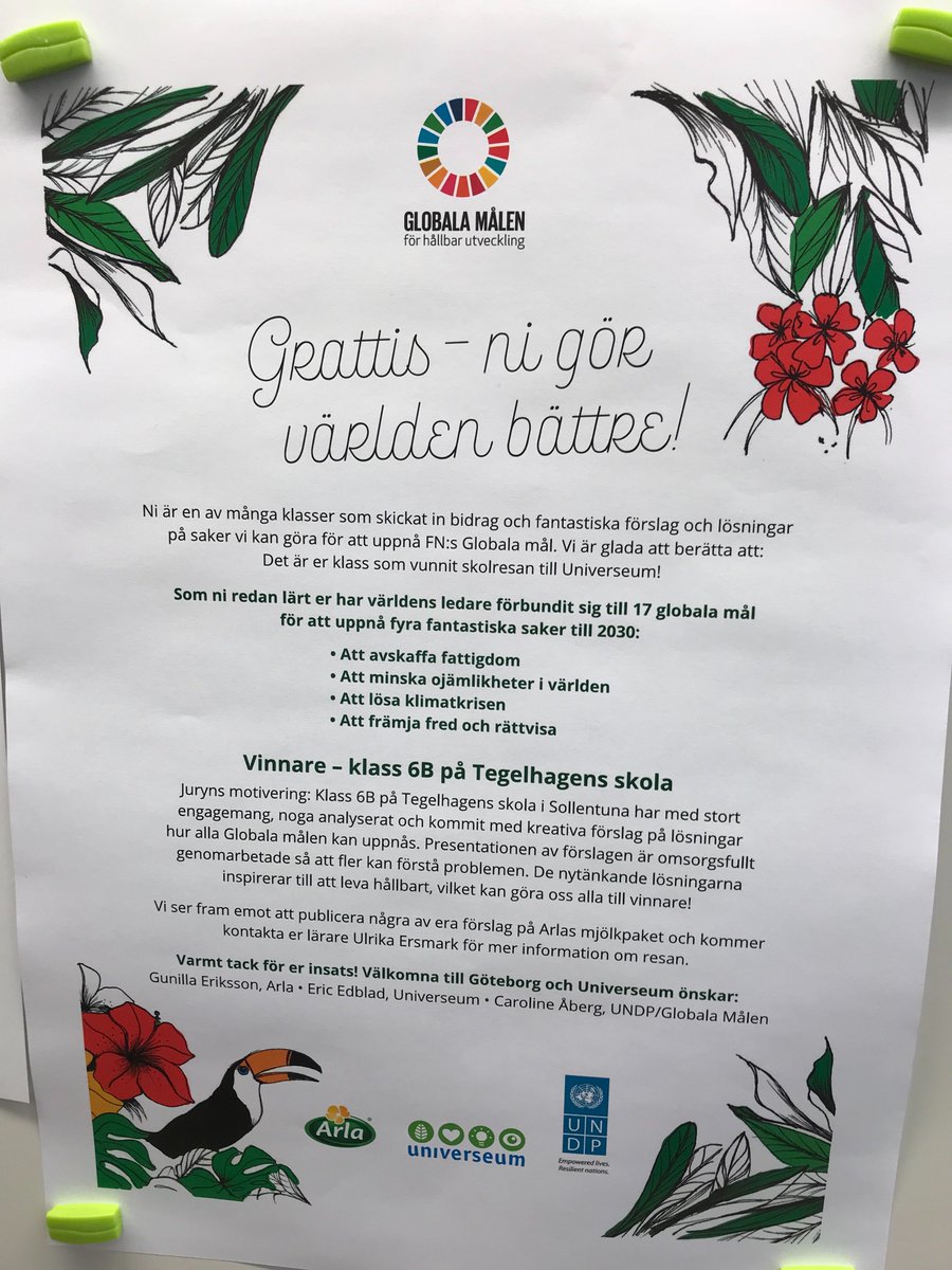 MikaelKaspar's tweet photo. Sveriges bästa klass i att bidra till utvecklingen av FNs globala mål för hållbar utveckling. Prisutdelning med 6 B på Tegelhagen. Ha koll på baksidan av mjölkpaketen framöver! Stolta elever, pedagoger, rektor och skolchef! #vilärtillsammans #solskol https://t.co/q3qlZClODJ