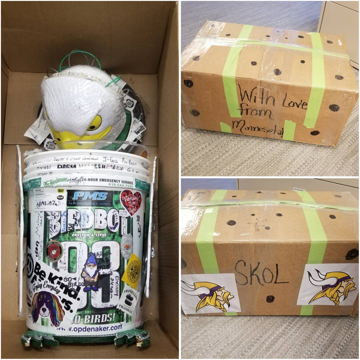 BirdBotPhilly's tweet image. My Guardian Angel!
Jen and the crew from the Minneapolis Municipal Division rescued me from the trunk of a cop car and shipped me home for the parade.  #thanksfortheairholes #BirdBotPhilly