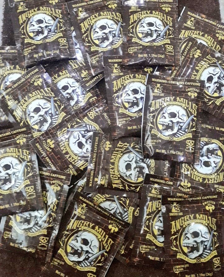 Thank you <a href="/Body_Temple/">Body Temple</a> for so many samples of @sinisterlabs_ Angry Mills Chocolate Chaos protein infused almond spread. 12g protein per serving too 😍💪🤗