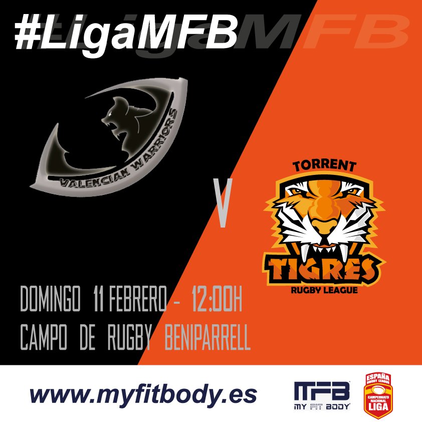 #LIGAMFB

El #Derbi de l'horta regresa con el liderato en juego

<a href="/WarriorsXIII/">Valencian Warriors</a> (2º) vs <a href="/TigresXIII/">Tigres Torrent CR</a> #Torrent (1º)
Campo de #Rugby de #Beniparrell

#SpainRugbyLeague 
@MFBMYFITBODY