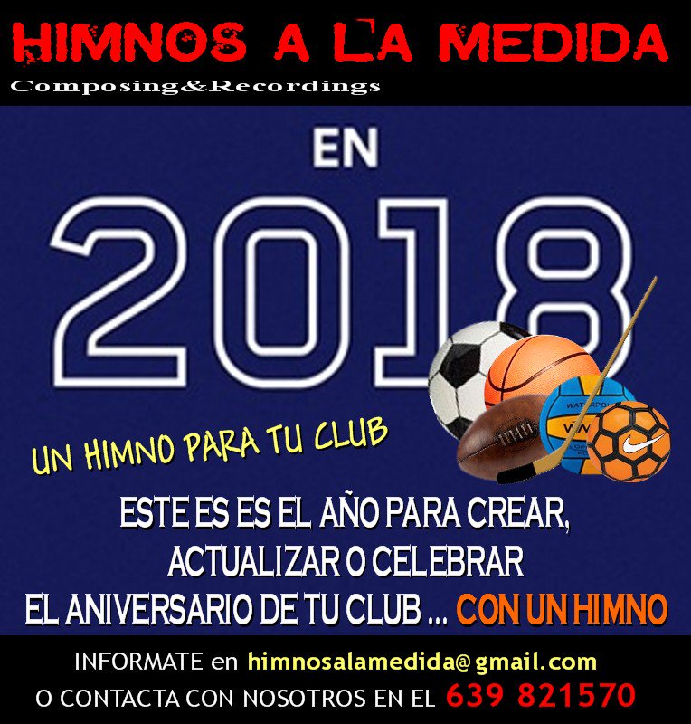 MASHIMNOS's tweet image. Este es el año para crear, actualizar o celebrar el aniversario de tu club. con un himno.
 HIMNOS A LA MEDIDA 
 Infórmate sin compromiso en himnosalamedida@gmail.com
 o llámanos directamente al 639 82 15 70