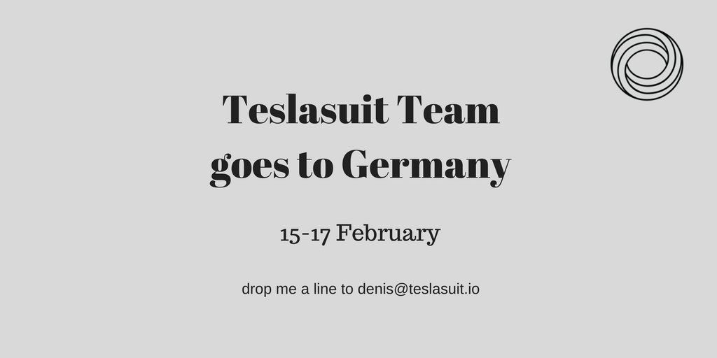 teslasuit's tweet photo. #Teslasuit #Team goes to #Germany around 15-17 February. We want to speak with #VR #AR #MR #content #producers as well as #LBE and #arcades
PS. please mention interested #people in the replies. 
#haptics #wearables #smart #clothing #gamedev #gaming https://t.co/Y3942BHR8s