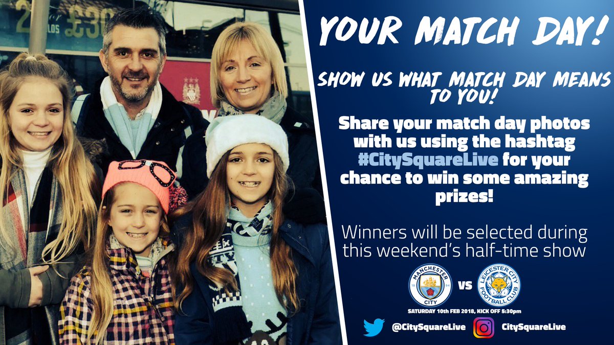 🏟 Your Match Day! 📸
Share your match day photos using the hashtag #CitySquareLive for your chance to win some amazing prizes! Winners will be announced during this weekend's half-time show... #mancity #cityvlcfc