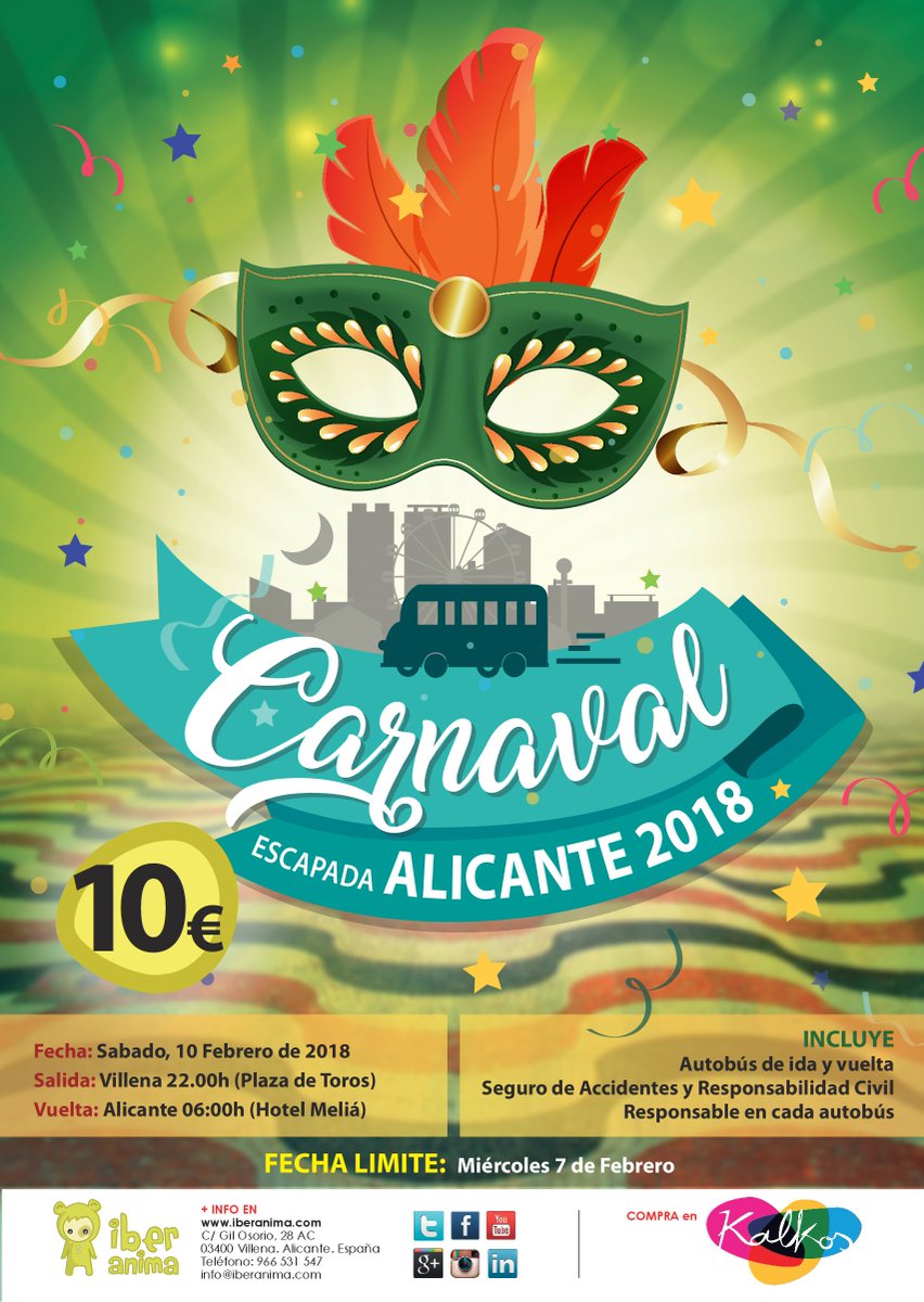 Y ahora que sabemos que no hay fiesta en La Plaza... 😢

⚠️ ¿Recuerdas que hoy se cierra el plazo para la compra de pulseras si queréis ir en bus a Carnavales de Alicante?

Una vez cerrado hoy el plazo, continuaremos la venta hasta completar autobuses, pero... ¡No os esperéis!