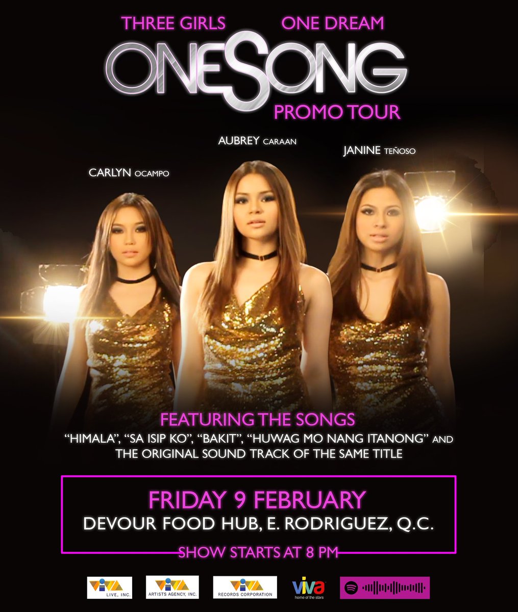 vaa_live's tweet photo. No plans for Friday night yet? Dedicate #OneSong to your best girlfriends!
Together, head over to Devour Food Hub, E. Rodriguez, Quezon City to see Carlyn Ocampo, Aubrey Caraan, and Janine Teñoso LIVE!
See you there!
#OneSongTour https://t.co/lE1Ml9woZN