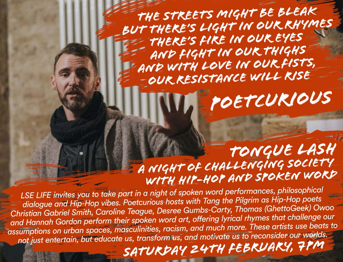 Tickets to 'Tongue Lash', a night of Spoke Word &amp; dialogue between audience and performers are now available. Critical decolonising pedagogy &amp; community gathering @ LSE. #HipHopEd #LSEFestival #LSELIFE <a href="/poetcurious/">poetcurious</a> <a href="/TangThePilgrim/">Tang The Pilgrim</a> <a href="/Dezziiee_/">Dezziiee</a> <a href="/imaghettogeek/">SEMH Spoken Word Educator</a> eventbrite.co.uk/e/tongue-lash-…