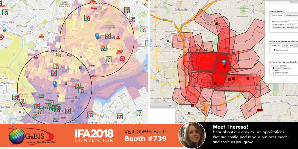 GbBis1's tweet photo. Discover what contributes to the success of your current locations. Forecast the success of future locations. https://t.co/XqJeX6M5PT We have an app for that. #IFA2018 #Booth739 #franchise #GIS #FranchiseGrowth https://t.co/x7LihTOwzP