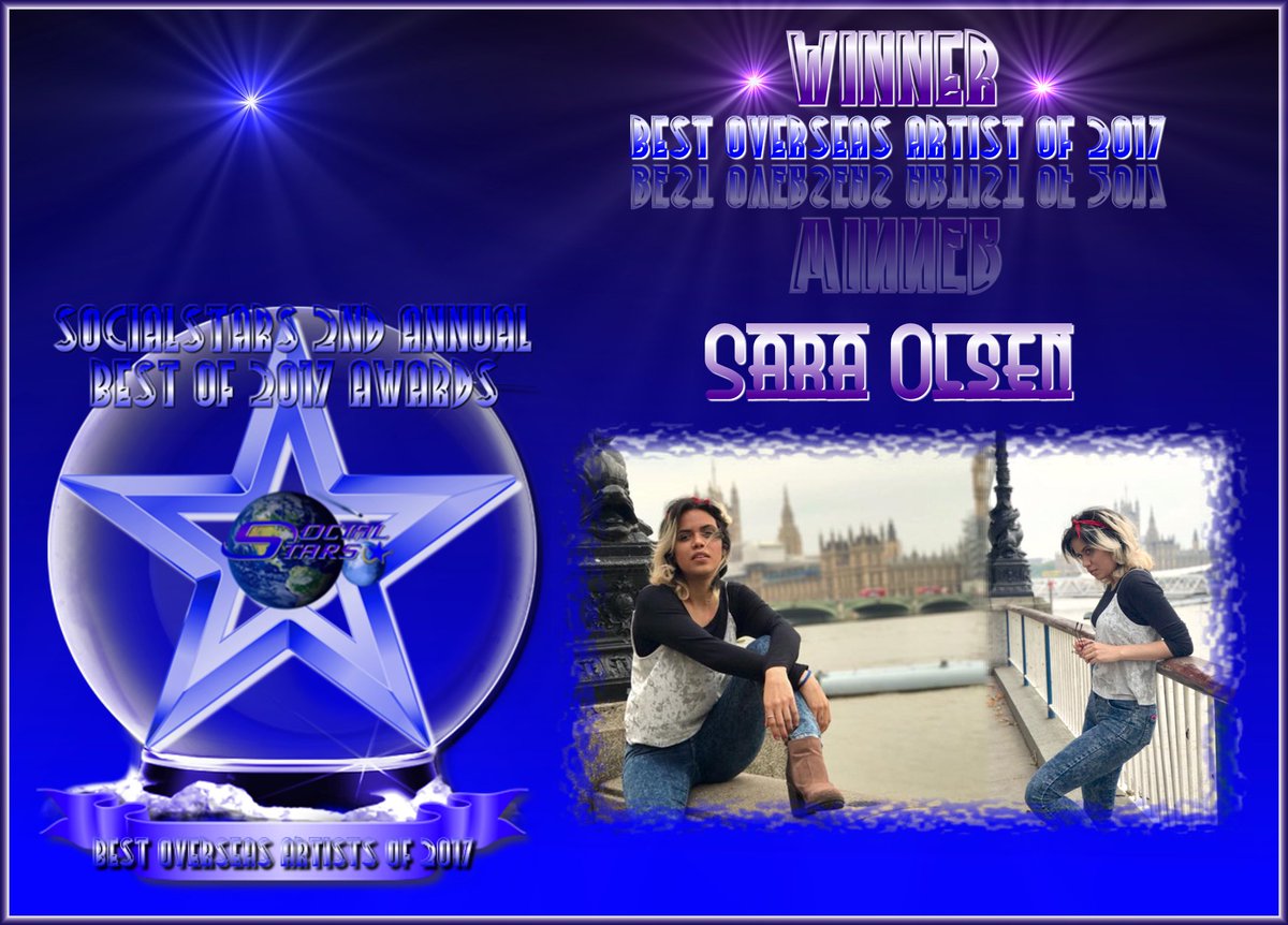 social_stars's tweet photo. The WINNER of Best Overseas Artist of 2017 is... @itsSaraOlsen #SocialStars 2nd Annual #Bestof2017Awards Congratulations on winning this award! #LilBeans https://t.co/cjdwkl5aSD