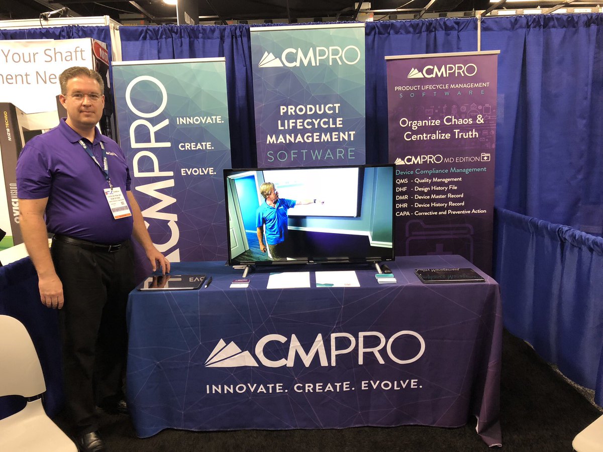 psasys's tweet photo. CMPRO is exhibiting at one of the largest #MedTech trade shows in the country today &amp; tomorrow! 

We can help your company facilitate medical device compliance! 
@MDM_Events #Booth729 #CMPRO https://t.co/vXkD4mY0Up