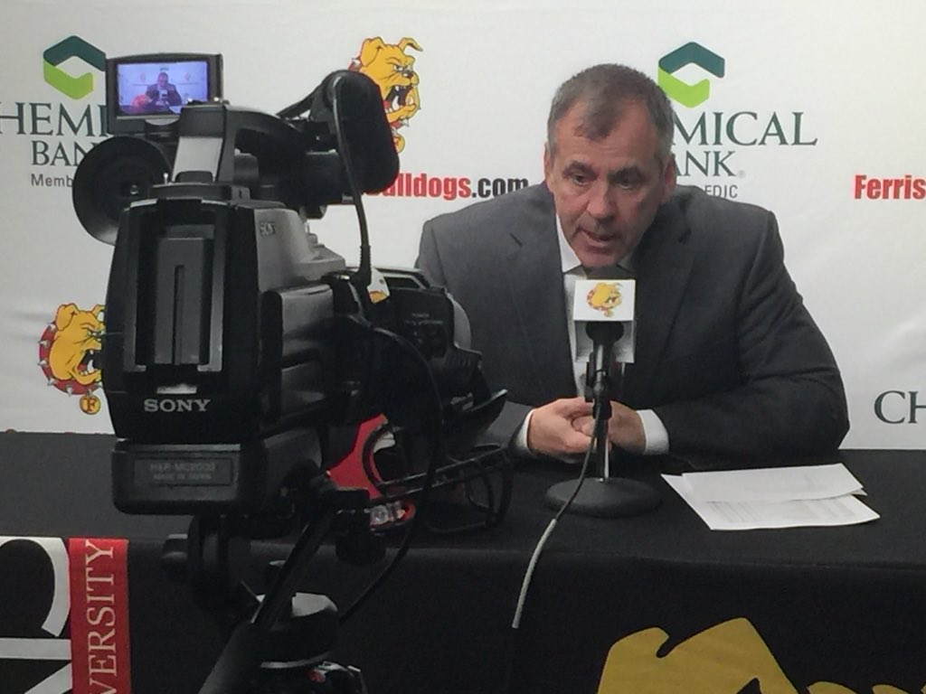 FerrisState's tweet photo. .@FerrisFootball head @CoachAnnese talks, live, about the Bulldogs’ 2018 recruiting class on #NSD18/#FSUNSD18. #FERR1S https://t.co/I1FvizR6E8