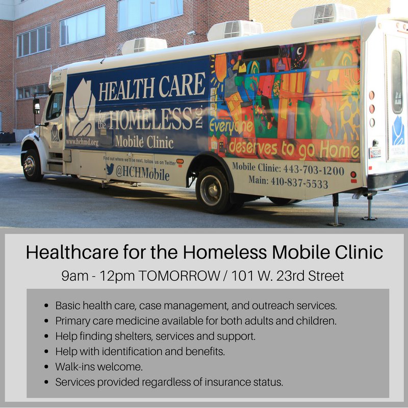 fcbmore's tweet image. Does someone you love need assistance finding a #shelter, or identifying #socialservices and #support? The @HCHMobile #Clinic can help, and they will be parked outside our door on Wednesday, FEBRUARY 8.