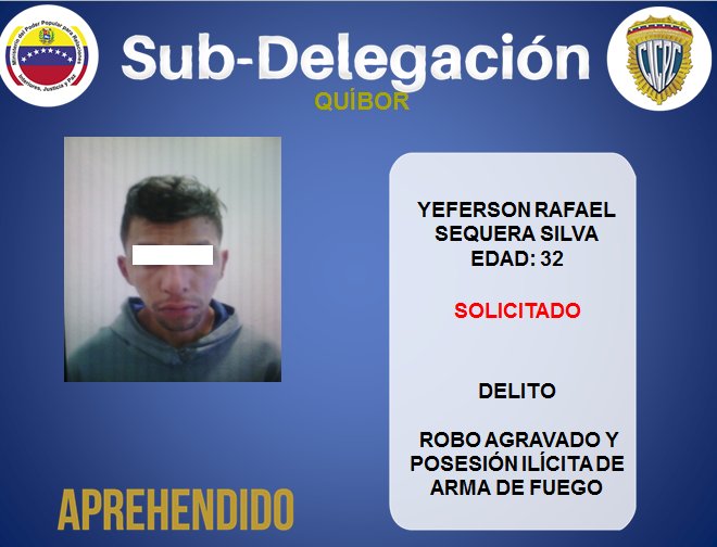 CICPC388's tweet photo. #CICPCQUIBOR  detiene a un sujeto SOLICITADO por el delito de robo agravado y posesión ilícita de arma de fuego. https://t.co/rqrFZmUhAo