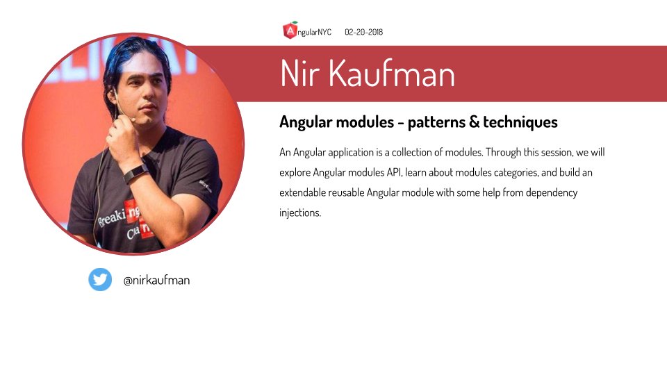 kirjs's tweet image. On February 20th @nirkaufman at the #AngularNYC meetup speaks about patterns and techniques for using Angular Modules.

#Angular #TypeScript @ngNewYork meetup.com/AngularNYC/eve…