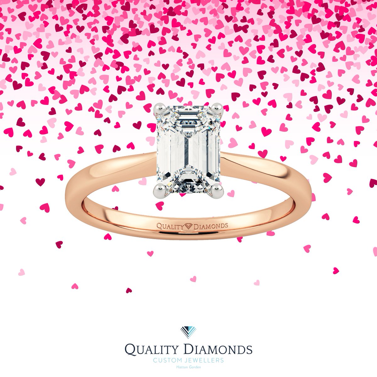 QualityDiamonds's tweet photo. No.5 - Emerald cut Nara Engagement Ring. Stylish in Rose Gold, with a setting price of £435. https://t.co/ytePEeFE7u https://t.co/ygbHrgu9cO