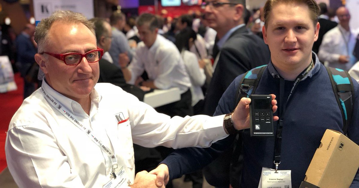 KramerElec's tweet photo. Graeme won yesterday's raffle and already claimed his prize - the portable troubleshooter every AV professional needs! Want to be a winner like Graeme? Visit Kramer booth F20, hall 1 and maybe you'll win as well! #KramerISE #ISE2018 #AVtweeps #AVTech #MustHave https://t.co/Kc5uct3Dkv