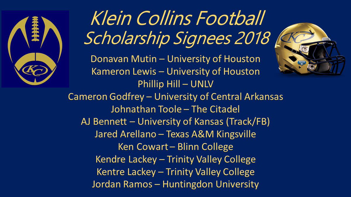 Exciting day for the <a href="/KleinCollins/">Klein Collins High School</a> football program. Celebrating these 11 young men who will be afforded the opportunity to continue their Education while competing in athletics in college.